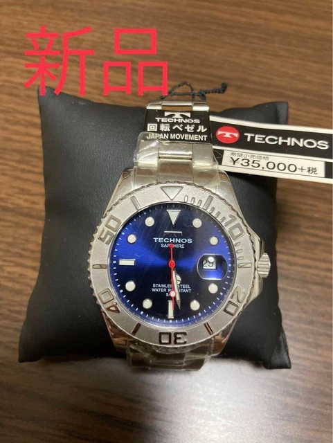 OROLOGIO TECHNOS 17 Jewels Manuale 40 mm Quadrante Uomo Blu Usato JPN