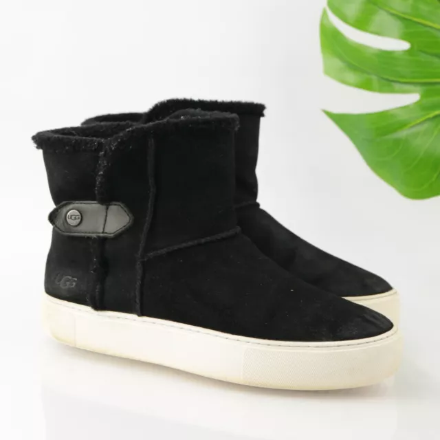 Ugg Women's Aika Boot Sneaker Size 7.5 Black Suede Faux Sherpa Fur Pull On Shoe
