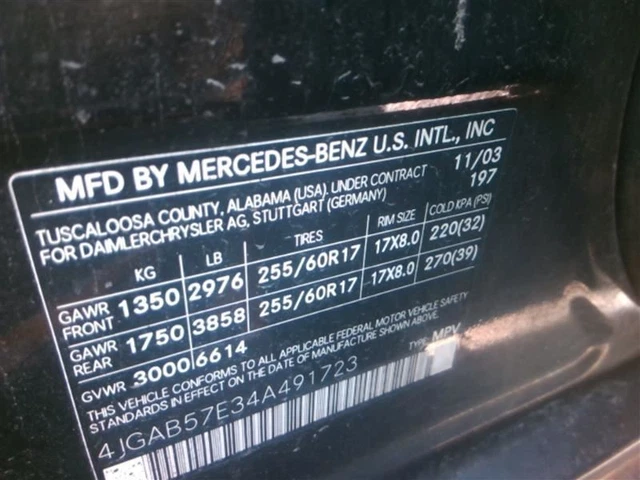 AC Compressor 163 Type ML500 Fits 02-05 MERCEDES ML-CLASS 1159034