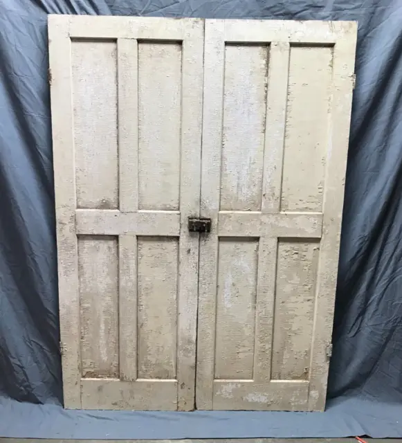 Pair Antique Wood 4 Panel Shabby White Cabinet Cupboard Doors VTG 21x60 188-23B