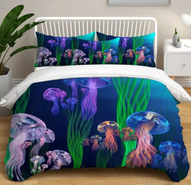 Colorful Marine Jellyfish Duvet Doona Cover Double Queen Bedding Set Quilt Cover
