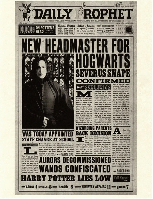 DAILY PROPHET HARRY Potter New Headmaster For Hogwarts Replica Severus ...