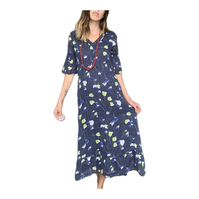 Beautiful BRORA MIDI Dress Uk 10 Lined Blue Floral