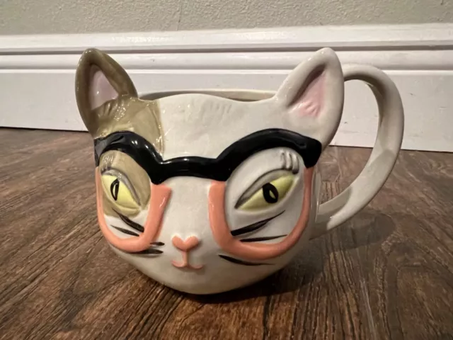 Excellent Home Essentials Off White Cat W/ Glasses Shaped Coffee Mug Teacup