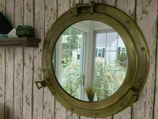 30" Porthole Mirror - Antique Brass Finish - Nautical Wall Decor - Large Porthol