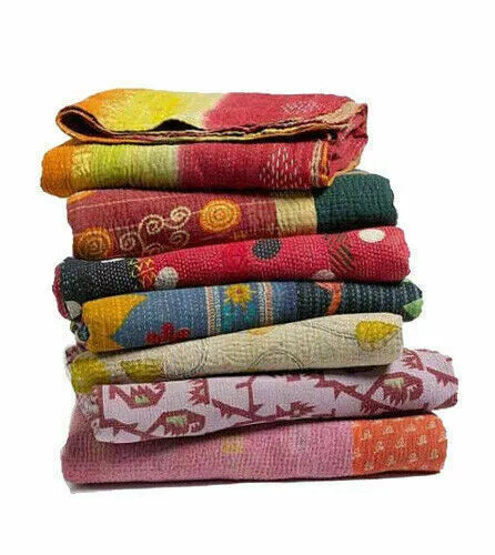 Handmade 5 Pcs Wholesale Lot Indian Vintage Kantha Old Sari Cotton Bedspreads