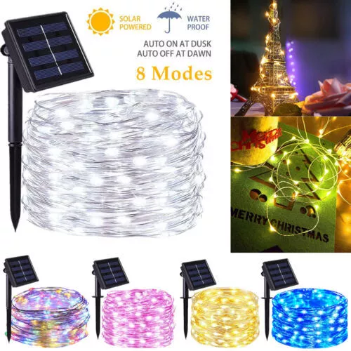 LED Solar String Lights Waterproof Copper Wire Fairy Christmas Garden Outdoor UK