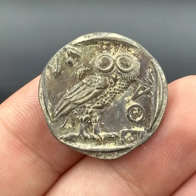 Very Old ancient Roman Greek Athena Attica owl  Bronze coin