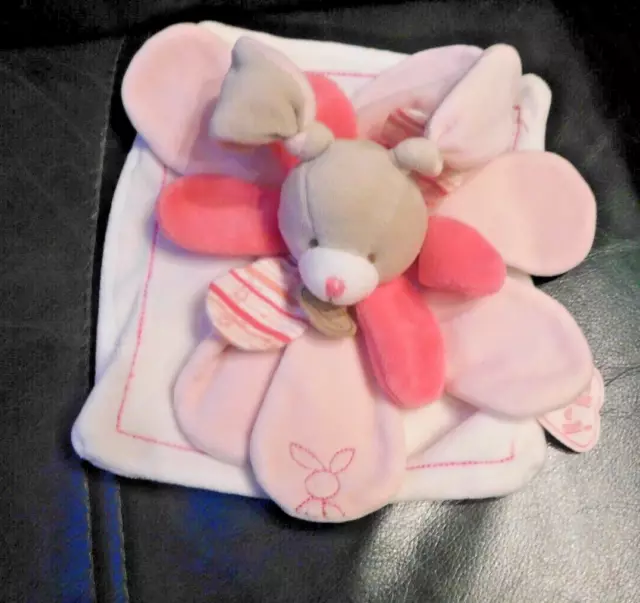 doudou et compagnie lapin celestine plat rose blanc petale ex etat