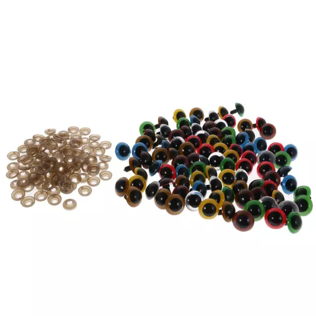 Pack of 100 Mixed Plastic Safety Eyes with Washers for Soft Toy Making DIY