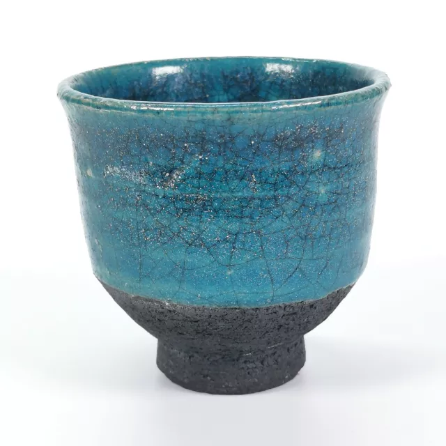 Studio Pottery Blue Raku Crackle Glaze Yunomi 2