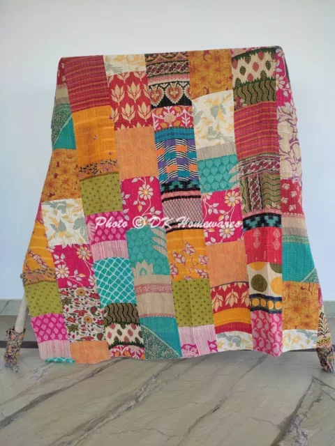 Vintage Patchwork Twin Kantha coton couette couverture de lit jeter...