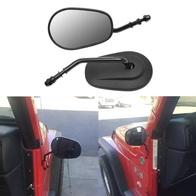 Long Stem Black Door Off Hinge Rear View Side Mirrors For Jeep Wrangler TJ JK YJ