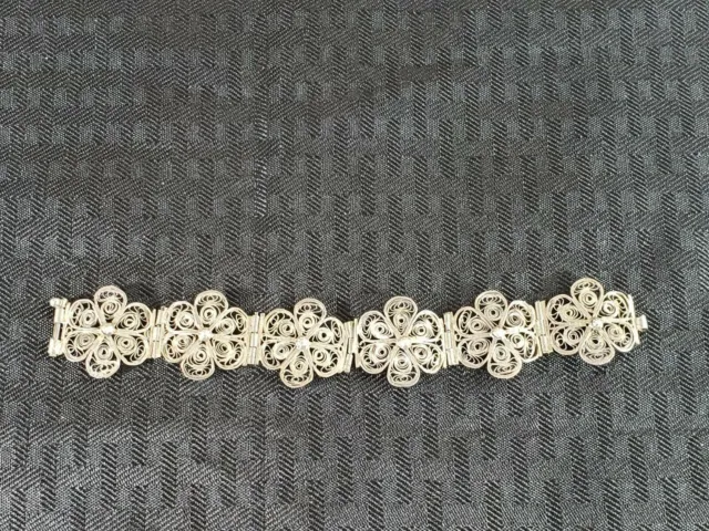 Antique Victorian Silver Floral Filigree Bracelet Made in Egypt