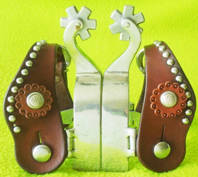 Les VOGT Vintage HEAVY Stainless Western SPURS & FANCY Straps~Ranch~Cowhorse~NR!