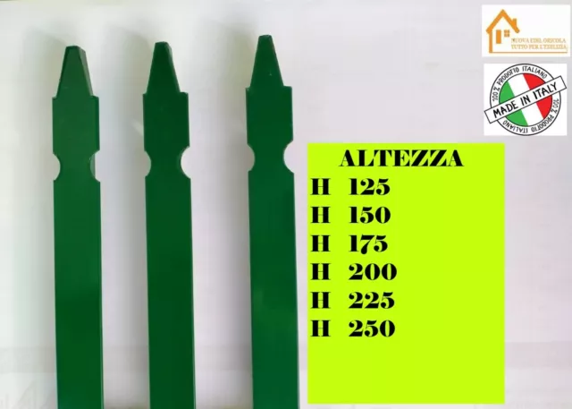 1Pz Palo Paletti In Ferro Plastificati Per Recinzione A T Sez. Mm 30X30 Verde