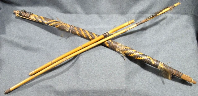 Old Amazonian Karaja People Wood with Fiber Bind  Bow and 2 Cane Arrows
