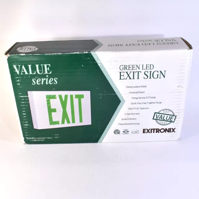 Exitronix Value Series EXIT Sign Green LED 1 OR 2 SIDED