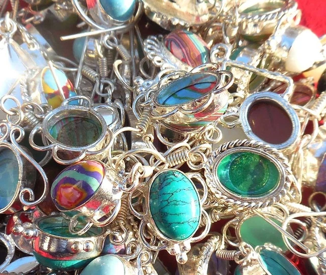 Azul Onix Lote Mix Piedra Preciosa 925 Plata de Ley Capa 120pcs Pendientes MJ13