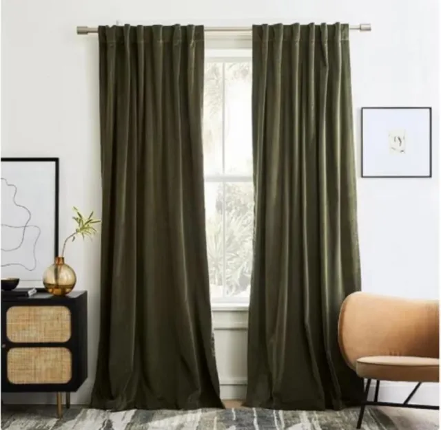 Olive Green Velvet Blackout Curtains Drape Treatment Living Room Bedroom Curtain