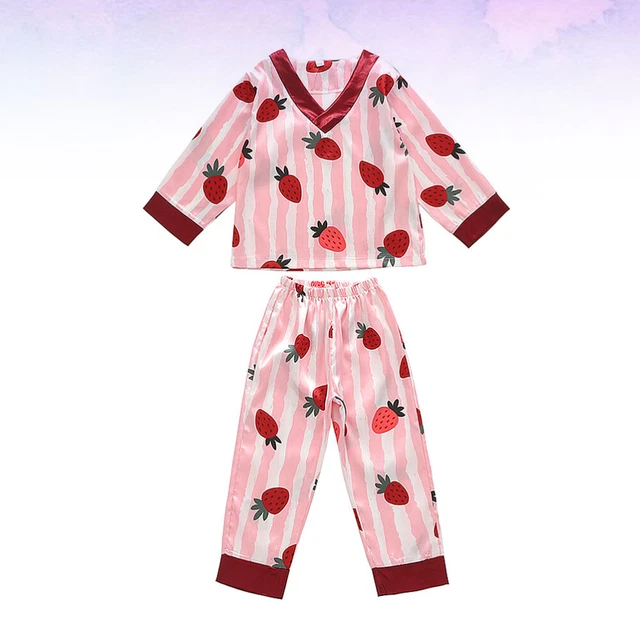 1 Set Printing Sleepwear Lovely Ice Silk Pajamas Home Sleeve Night Wear