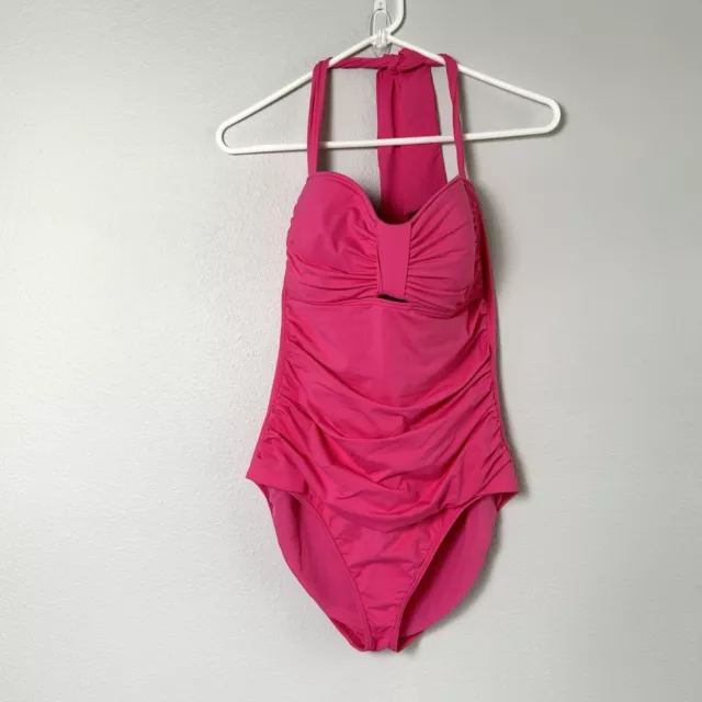 Tommy Bahama One Piece Swimsuit Womens Size 14 Pink Ruched Halter Bathing Suit