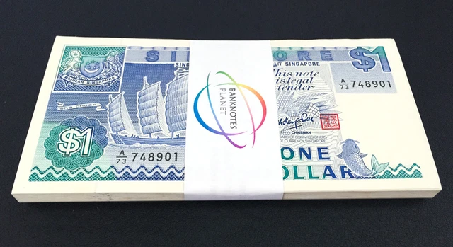SINGAPORE 1 Dollar X 50 PCS 1987 P-18a SHIP SERIES Half Bundle UNC Uncirculated