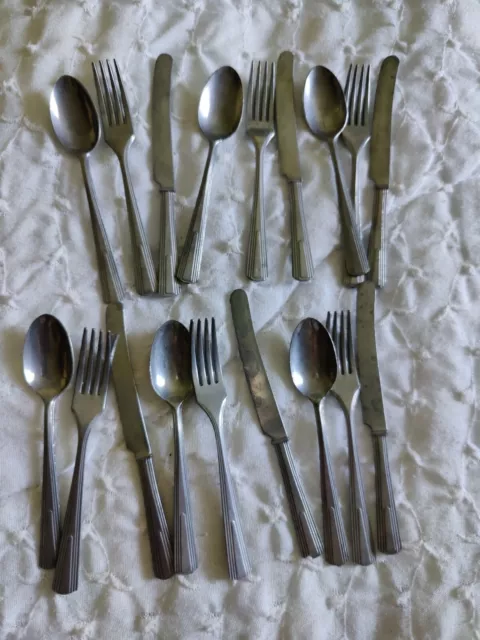 Childs Toy Flatware Set 18 PC Made In USA 6 Ea Knife Fork Spoon Dollhouse