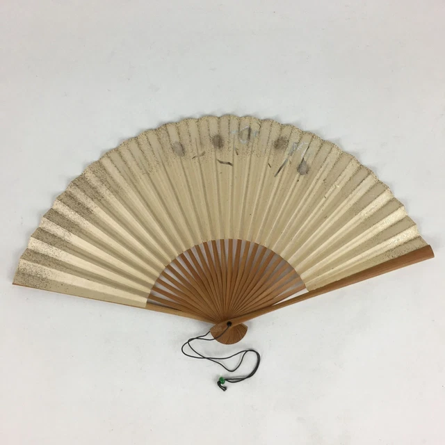 Japanese Folding Fan Vtg Sensu Bamboo Frame Paper Gold Glitter 4D579