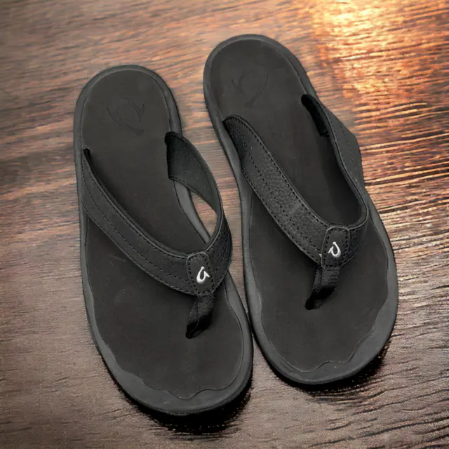 Olukai Womens Flip Flops Size 8 Ohana Thong Sandals Black Slip On Casual Beach