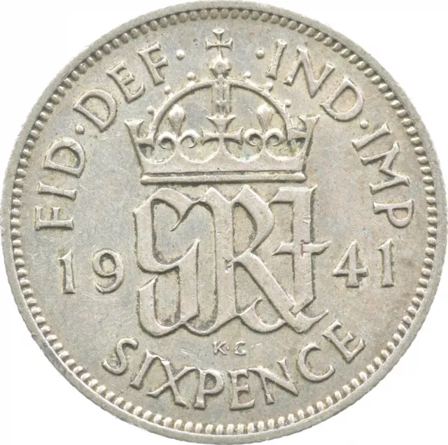 Roughly the Size of a Dime 1941 Great Britain 6 Pence World Silver Coin *123