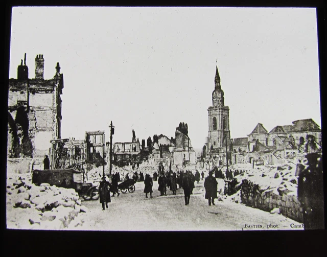 Glass Magic lantern slide CAMBRAI REAR OF SQUARE CIRCA WW1 FRANCE WORLD WAR ONE