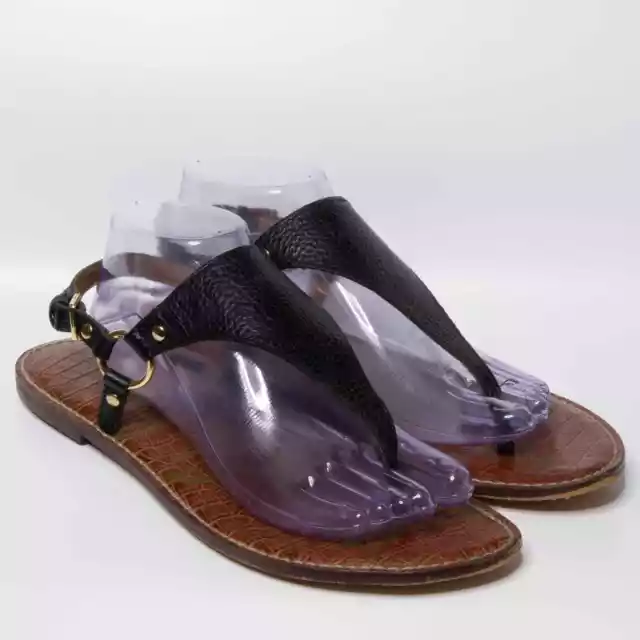 Sam Edelman Greta T-Strap Leather Thong Flat Sandals Black Gold Sz 11 2