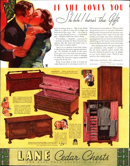 vintage deep kissing Lane Cedar Hope Chest Furniture Vintage Print Ad a4
