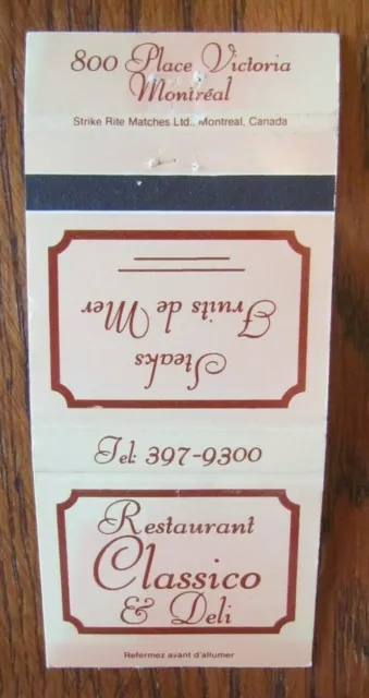 Deli Restaurant Matchbook Cover: Classico Montreal, Quebec Empty Matchcover -D8