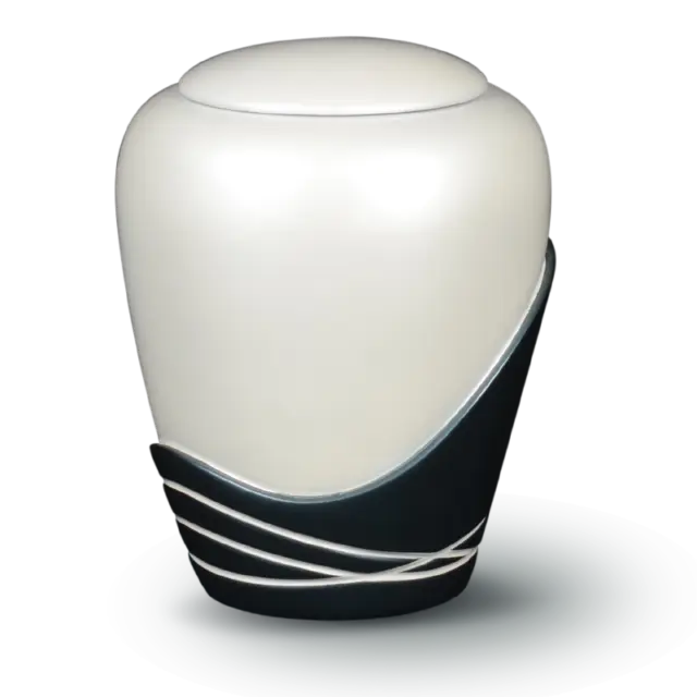 Beautiful Round Glossy Cremation Urn for Ashes Resin  Adult Funeral White&Black