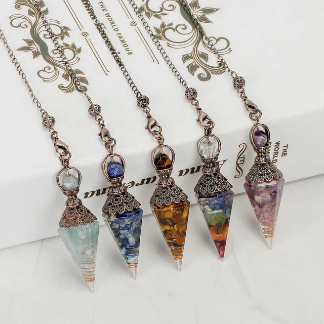 Natural Reiki Chakra Quartz Crystal Pendulum Healing Chips Stone Chain Pendant