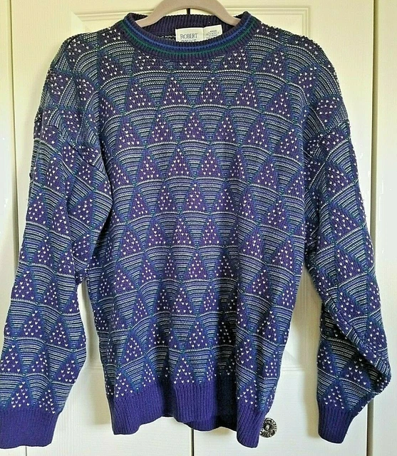 Robert Bruce Men's Vintage Blue Triangle Grandpa Acrylic Sweater Large