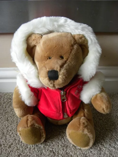 Russ Berrie Snowflake Brown Christmas Teddy Bear Faux Fur Hooded Coat 8" Tall