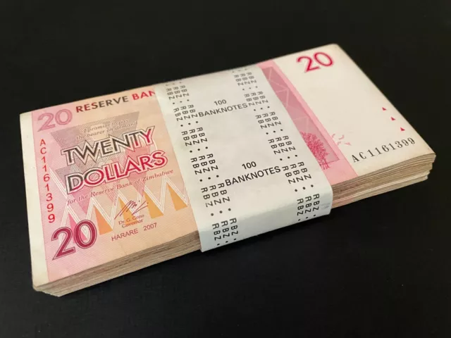 Zimbabwe  100 x 20 Dollars 2008 - Pick- 68 - Bundle 100 PCS – USED