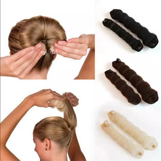 2X Magic Sponge Clip Foam Donut Hair Styling Bun Curler Tool Maker Ring Twist XK