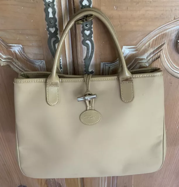 LONGCHAMP Roseau Nylon w/Leather Trim Tote Handbag in Beige