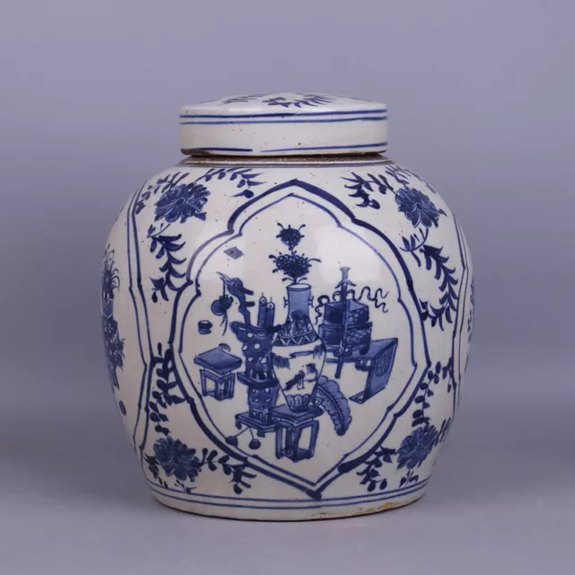 China Porcelain Republic Of China Blue And White Floral Pattern Tea Caddies9.84"