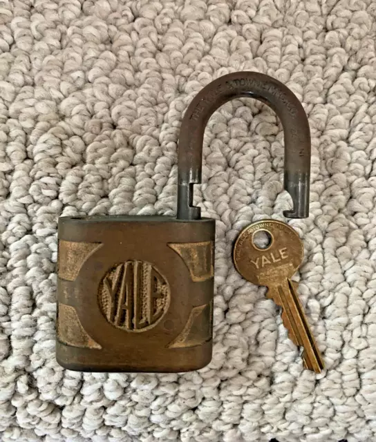 Vintage Yale & Towne Mfg. Co. Brass Lock Padlock With Key Super Pin Works