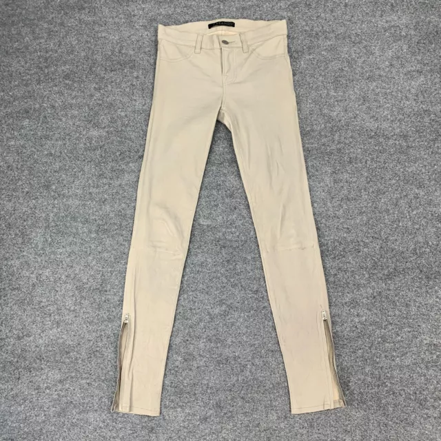 J Brand Lamb Leather Pant Womens 24 Beige Skinny Stretch Ankle Zip Mid Rise 2