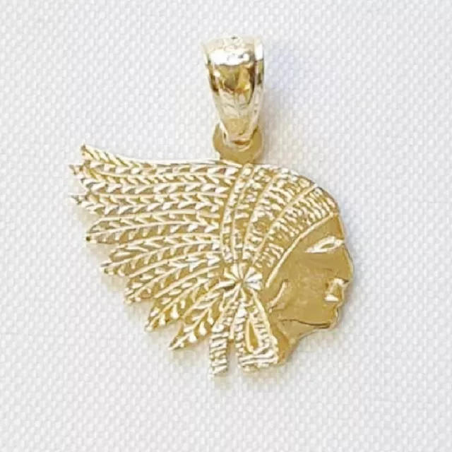 14k Oro Amarillo Jefe Indio Colgante Cabeza / Charm, Hecho En Eeuu