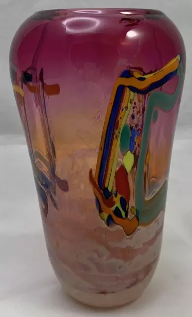 Studio Art Glass Vase Signed Hot Glass Abstract Hand Blown Late 20th Century Vnt