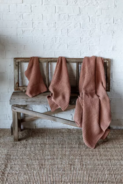 Linen Waffle Bath Towel Set (3pcs), 7 colors available. Hand, Face, and Body 3