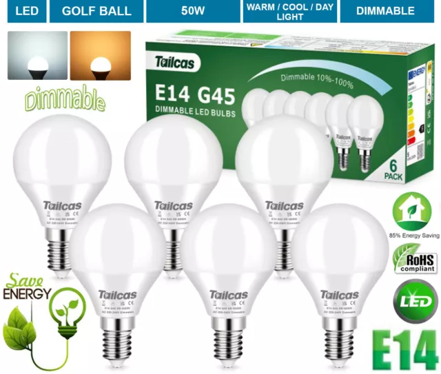 6x LED 5W Bulb E14 SES Cap Golf Ball Bulbs Warm / Cool White Light Lamp Dimmable