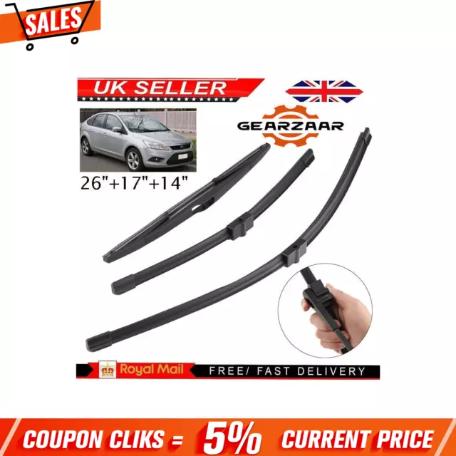 For Ford Focus MK2 & MK2.5 2006-2010 Front & Rear windscreen wiper blades NEW
